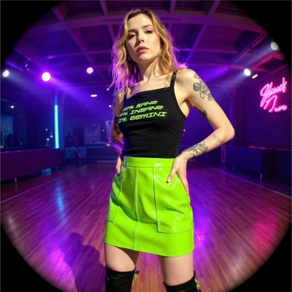 Horoscopez Black Tank Top W/ Neon Green “Content Addict” Text – NWT M - Picture 1 of 2